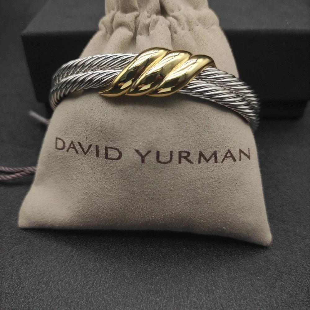 David Yurman Two-Tone Twisted Cable Cuff in Silver and Gold